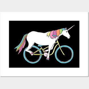 unicorn riding bike Posters and Art